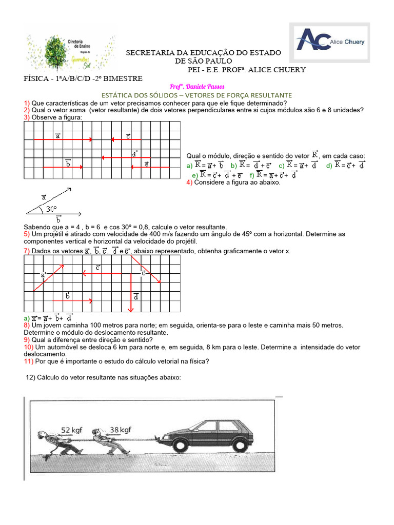 Lista de Exercicios de Vetores | PDF | Vetor euclidiano | Física