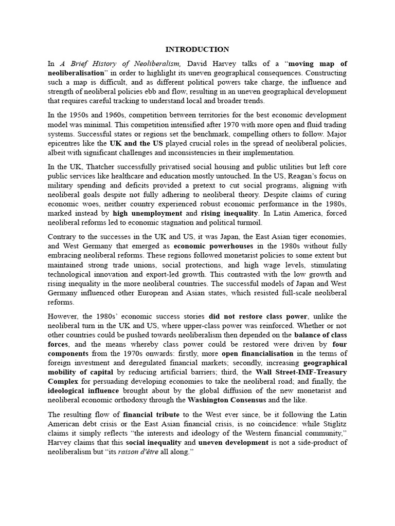 Harvey Chapter 4 (A Brief History of Neoliberalism) Notes PDF Neoliberalism Institutional