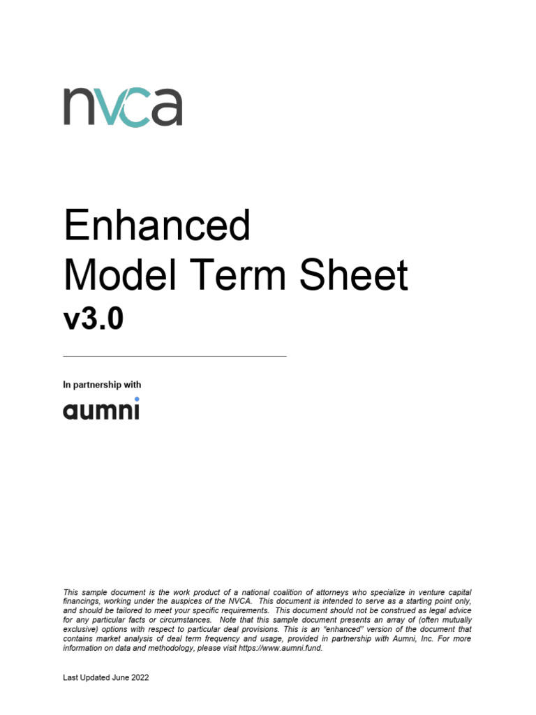 Enhanced NVCA Term Sheet v3.0 Overview | PDF | Stocks | Data