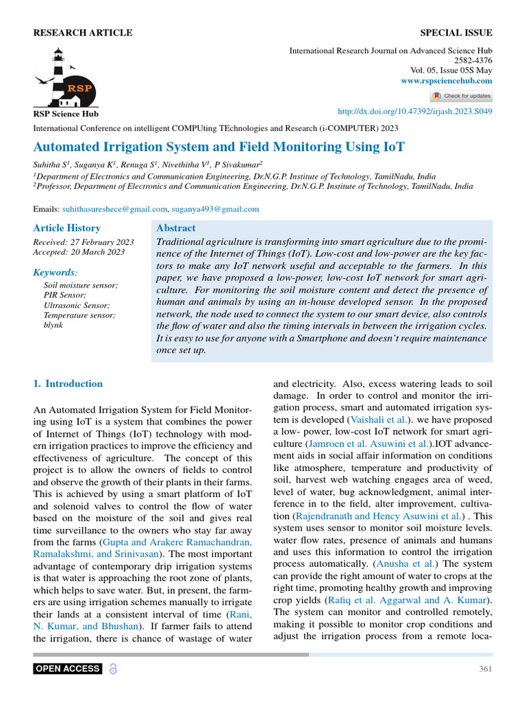 1 Automated Irrigation System and Field Monitoring Using IoT | PDF ...