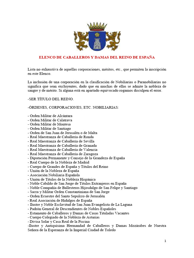 Elenco de Caballeros y Damas | PDF | Nobleza | Caballero