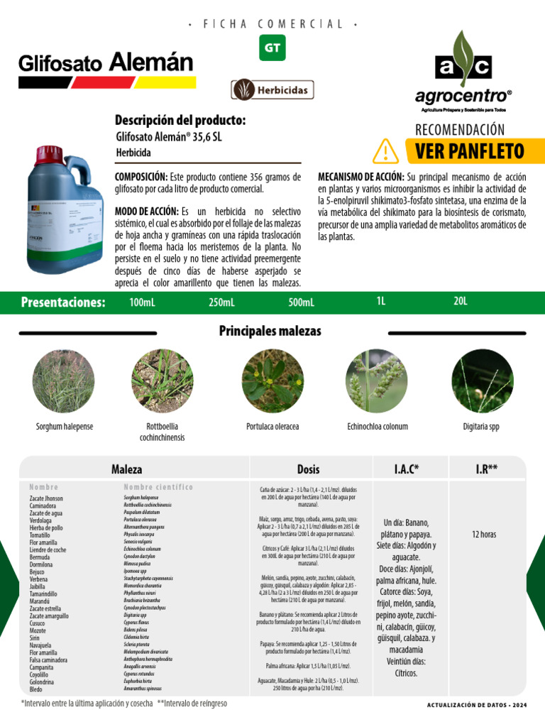Fc Glifosato Aleman 356 Sl Gt 2024 Descargar Gratis Pdf Agua Cultivos