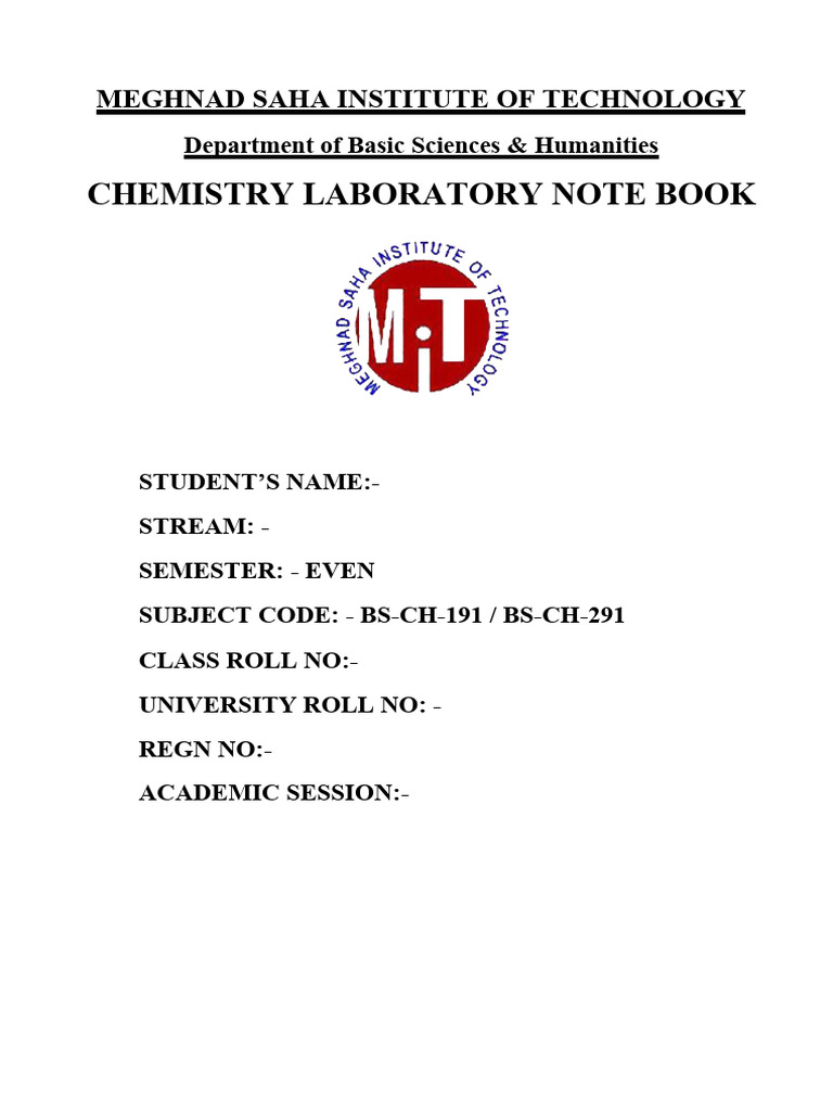 CHEMISTRY Lab Copy Front Page Formet | PDF