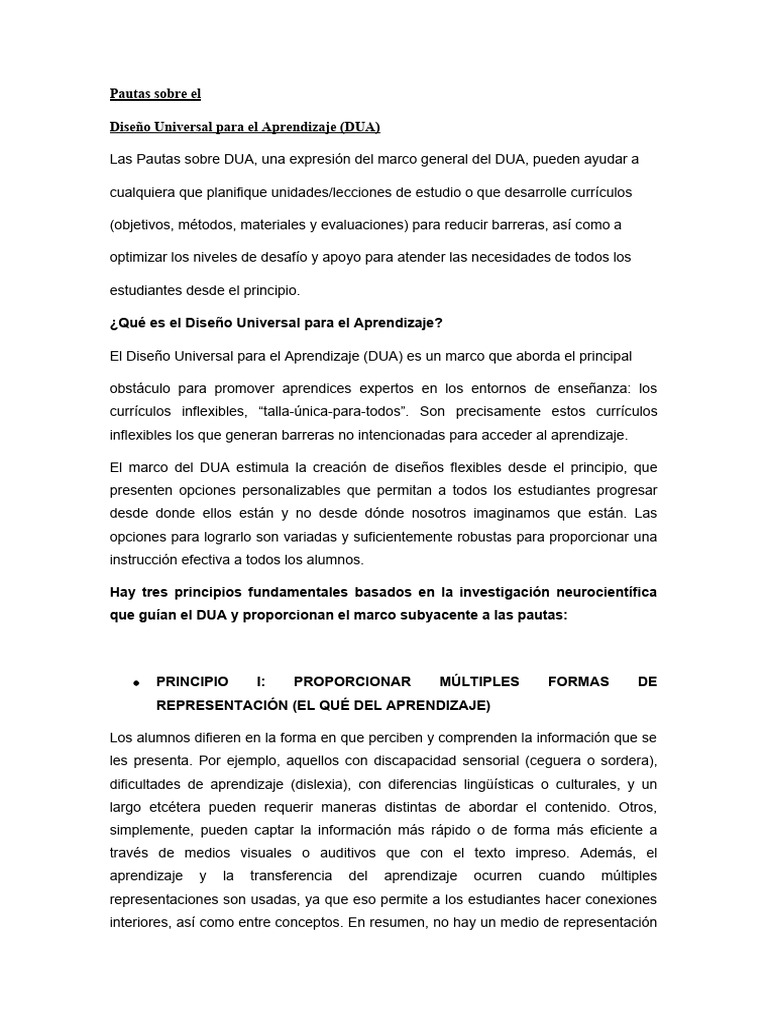 Pautas del Diseño Universal para Aprendizaje | PDF | Plan de estudios ...