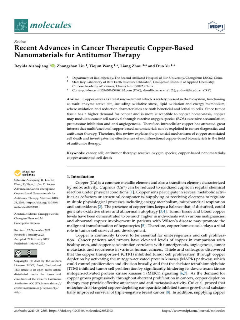 Recent Advances in Cancer Therapeutic Copper-Based Nanomaterials For ...