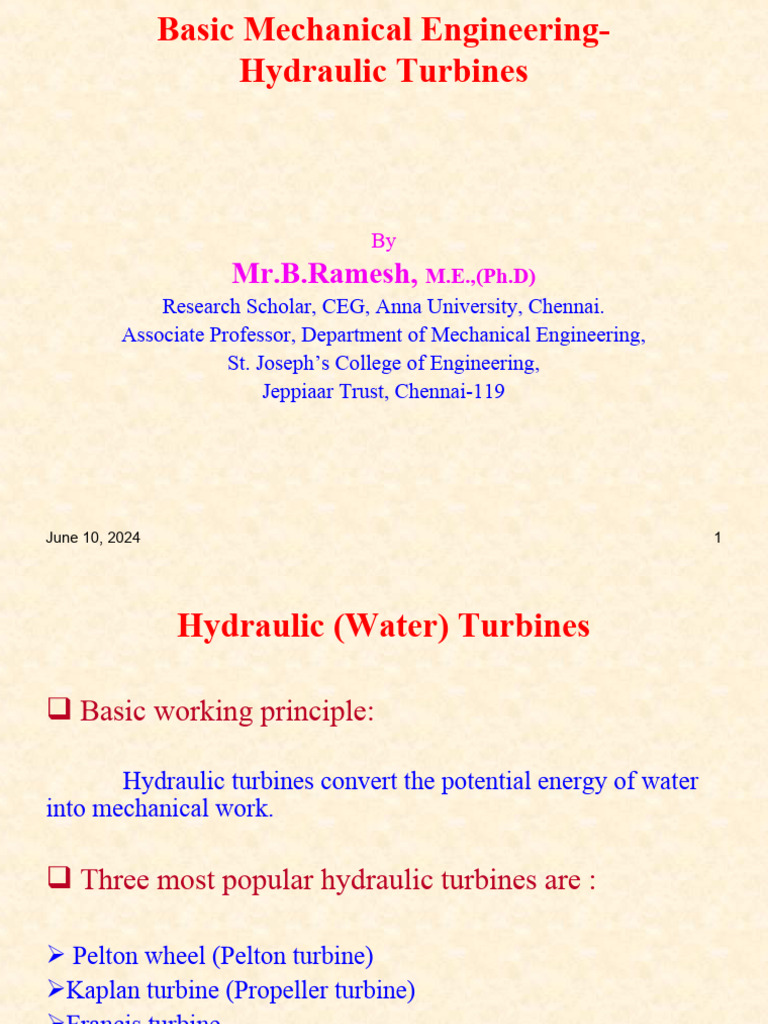 Overview of Hydraulic Turbines | PDF | Turbine | Machines