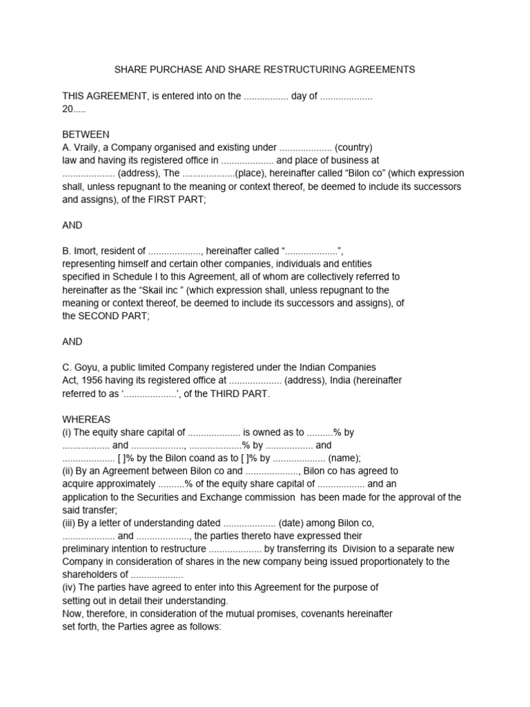 Share Purchase and Restructuring Agreement | PDF | Indemnity ...