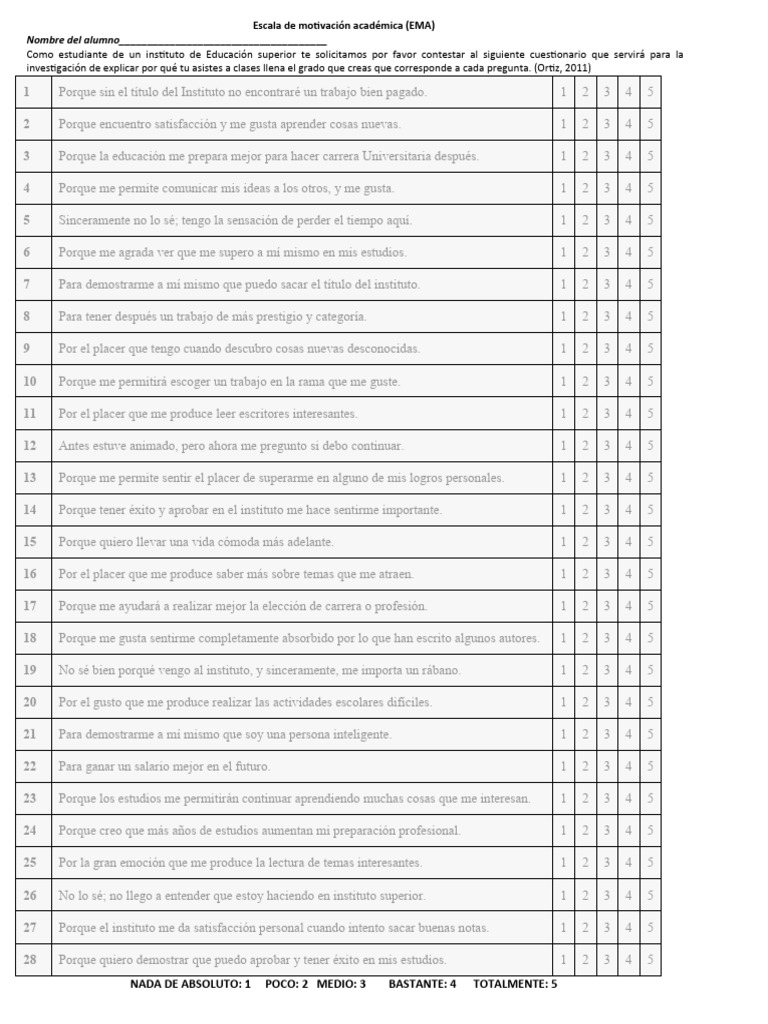 Escala de motivaci n acad mica ema pdf placer