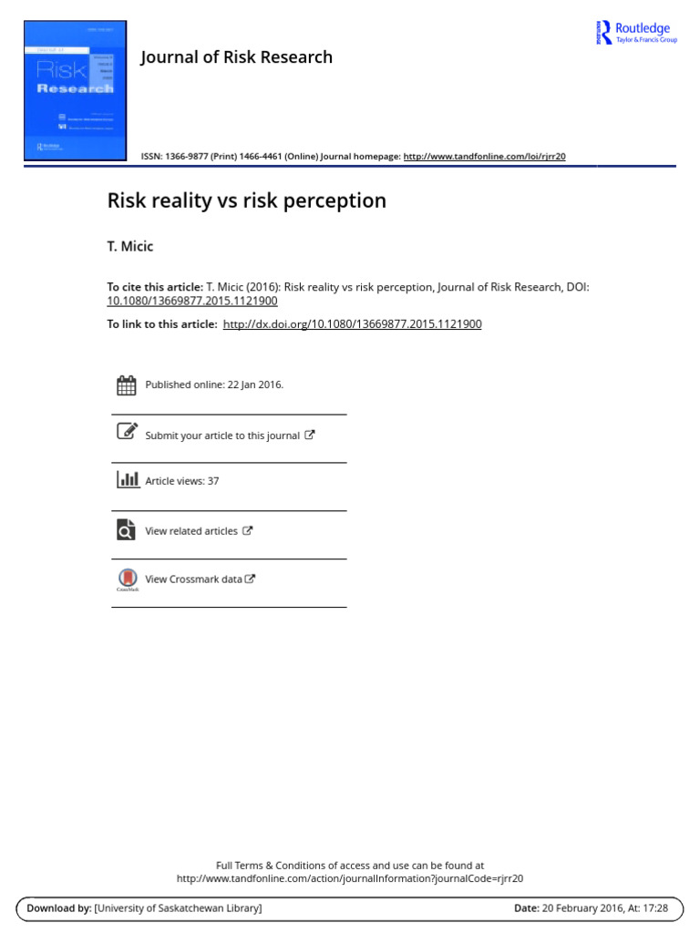 MICIC, T. - Risk Reality Vs Risk Perception | PDF | Risk | Risk Assessment