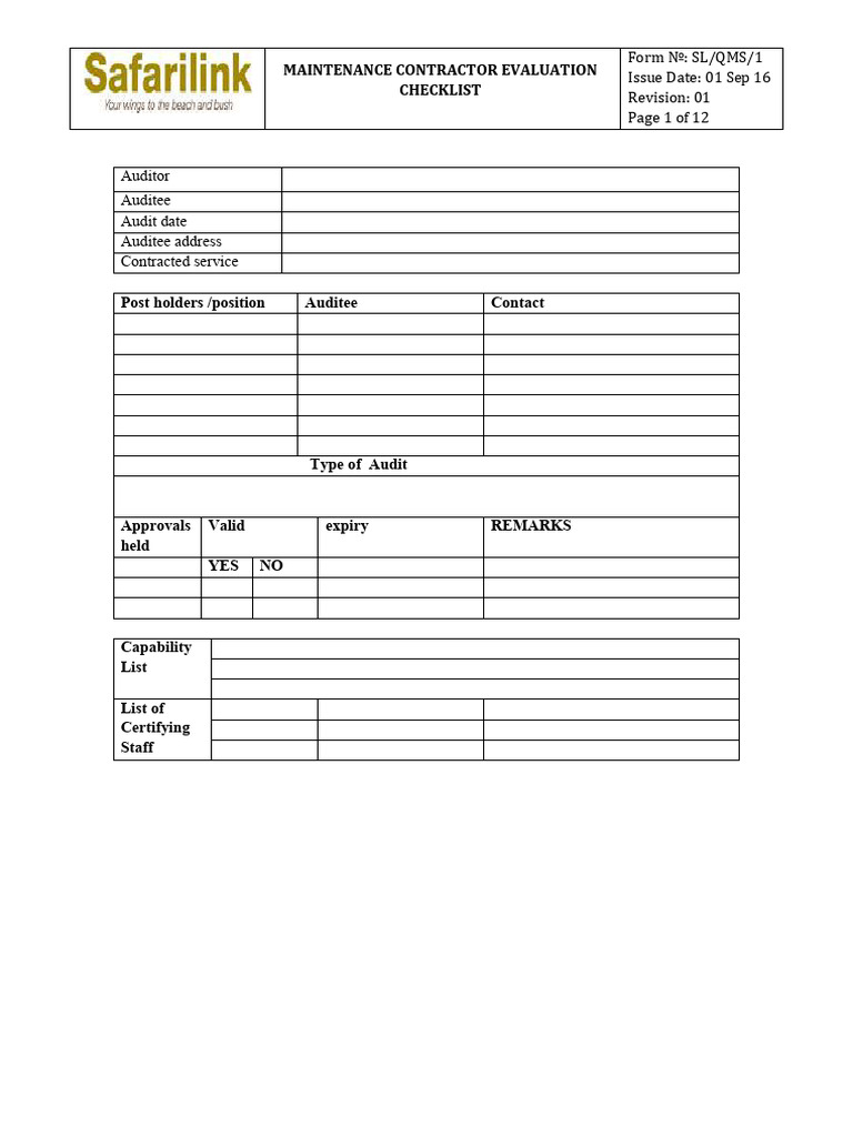Slqms1 Audit Checklist PDF Calibration Audit
