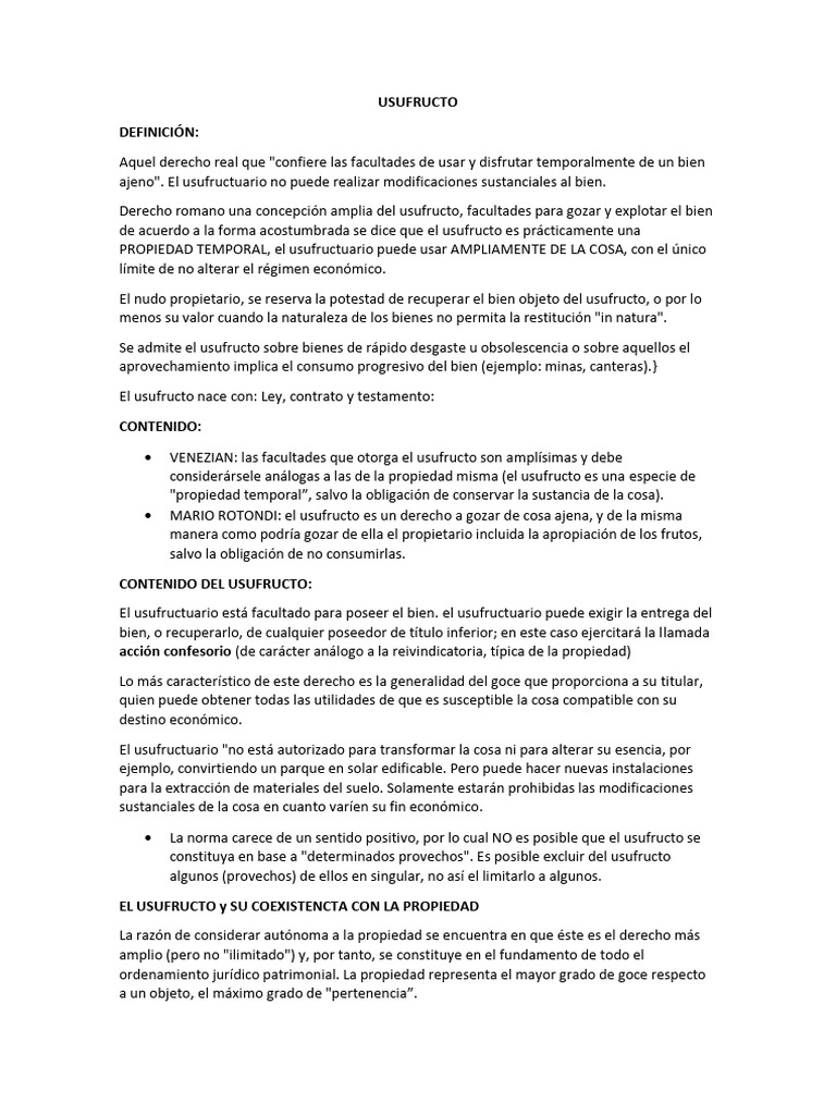 Usufructo: Definición y Características | PDF | Propiedad | Justicia