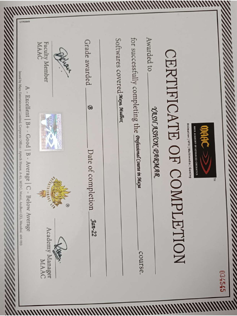 Maac Completion Certificate PDF