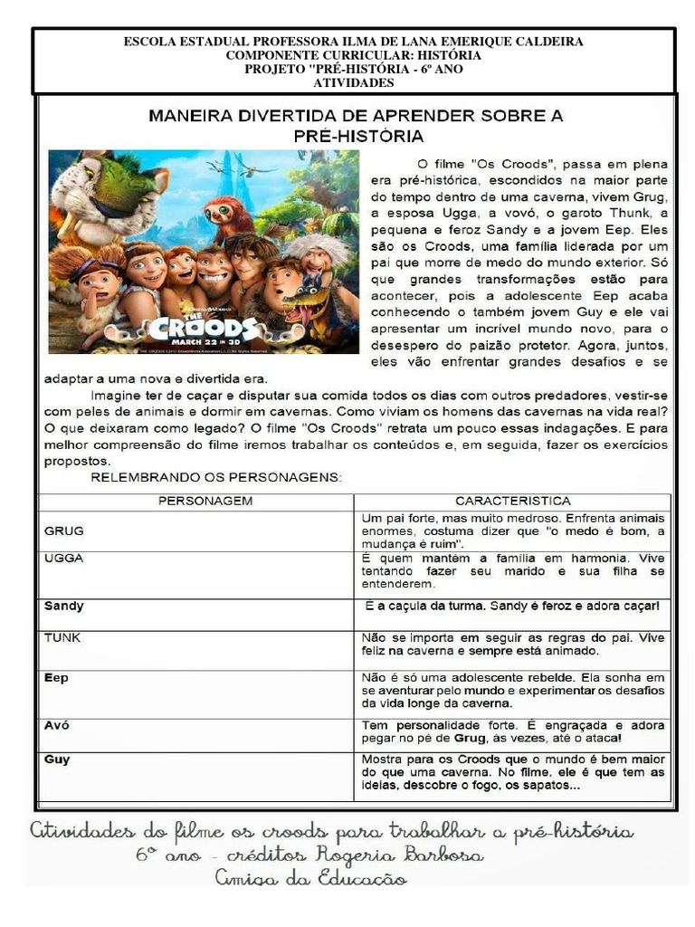 Atividades sobre o Filme Os Croods | PDF