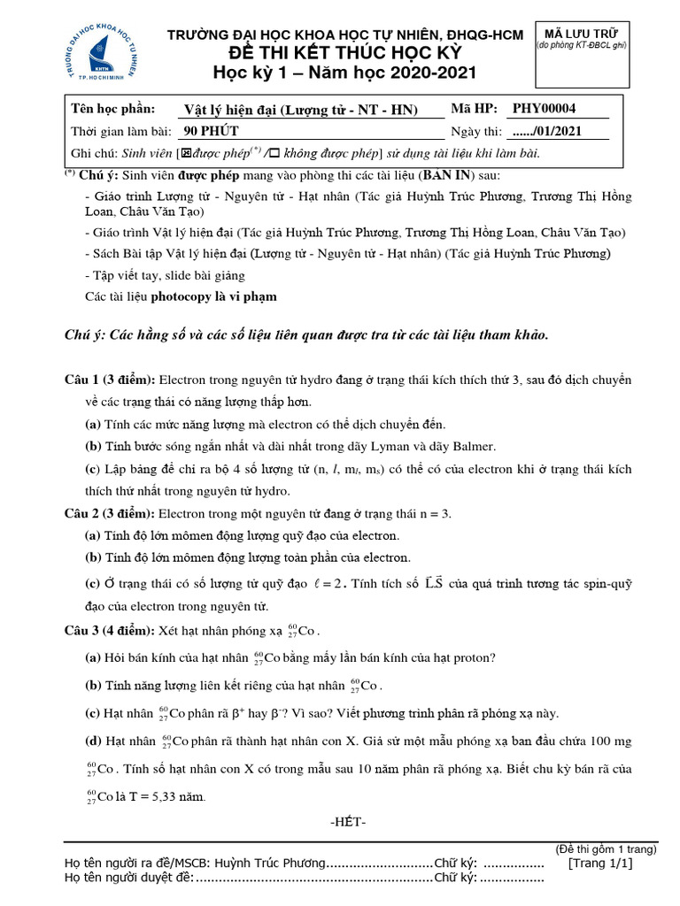 ĐỀ THI CK - HK1 - 2020 - 2021 | PDF