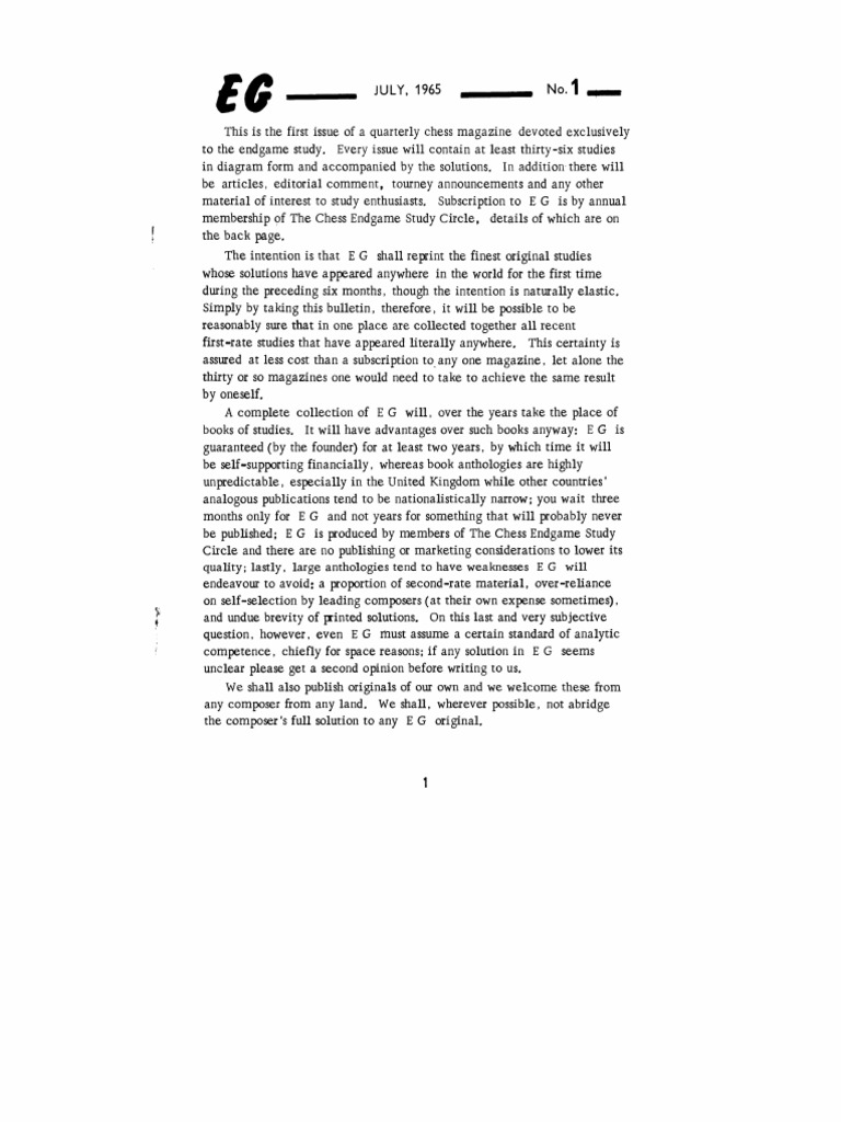 Chess Endgame Studies Quarterly Issue 1 | PDF | Chess Theory | Chess