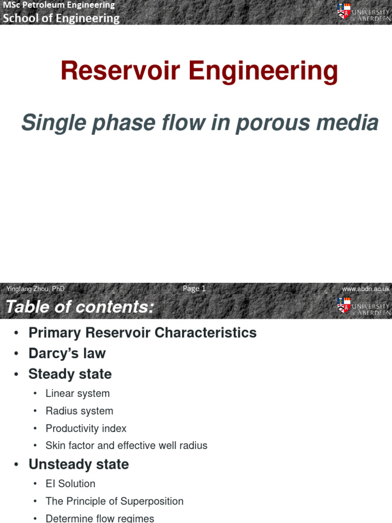 Reservoir Engineering: Single Phase Flow | PDF | Fluid Dynamics ...
