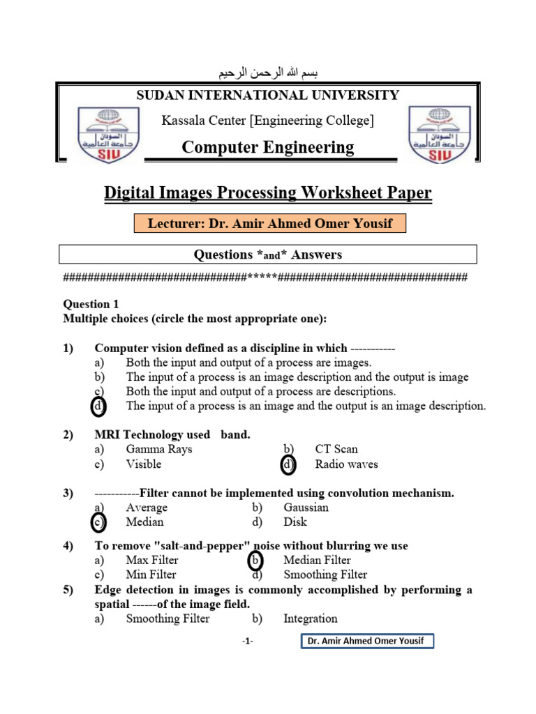 Worksheet Paper - Digital Images Processing - March 2024 | PDF | Rgb ...