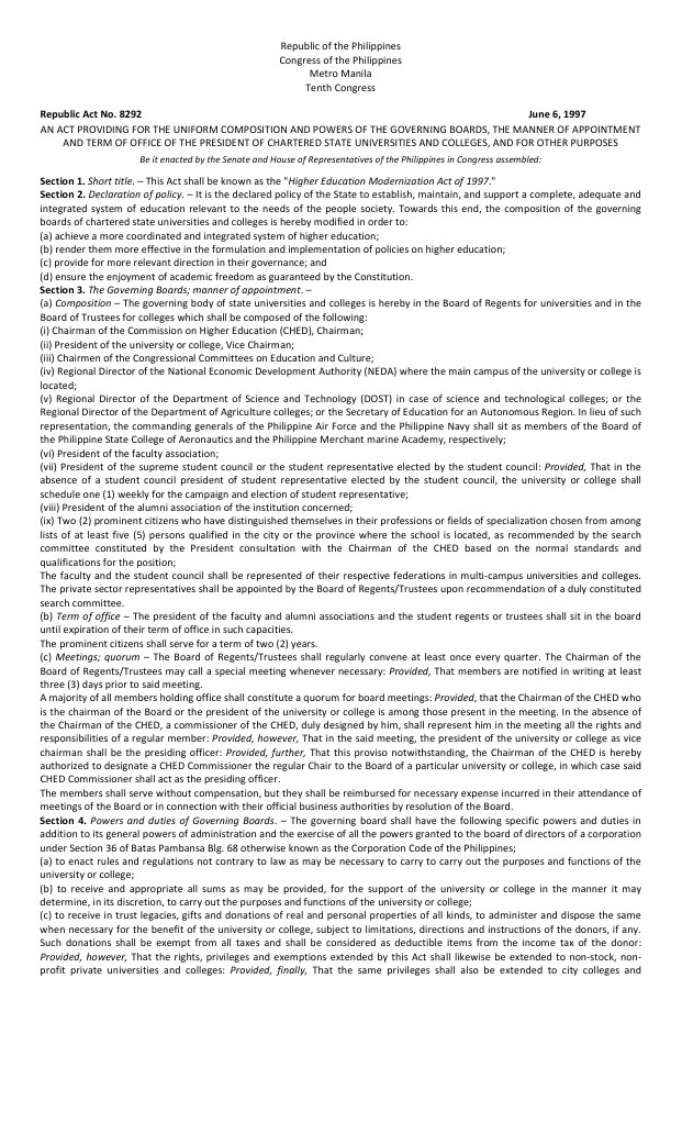 RA 8292 | Constitutional Law | Public Law