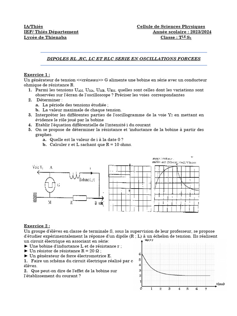 Dipôles RL, RC, LC et RLC en oscillations | PDF | Inducteur | Tension ...