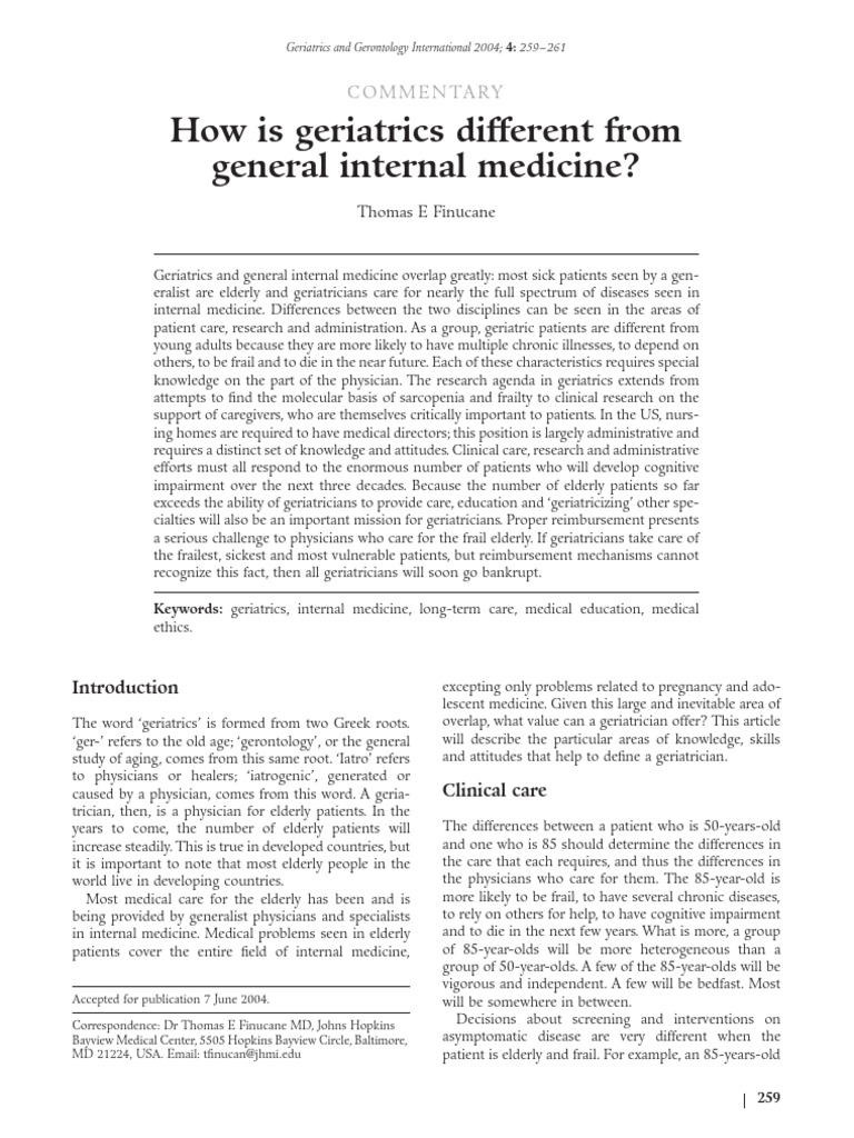 Geriatrics vs. General Medicine Insights | PDF | Geriatrics | Internal ...