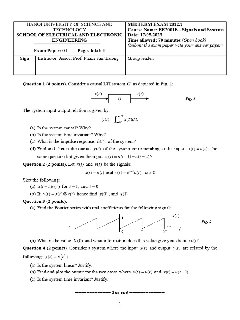 EE2001E Signals and Systems Exam Papers | PDF | Fourier Transform ...