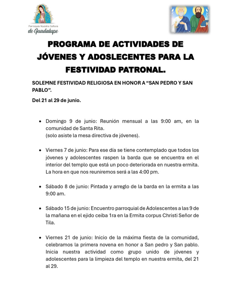 PROGRAMA DE ACTIVIDADES-JOVENES | PDF | Fiestas cristianas y días ...