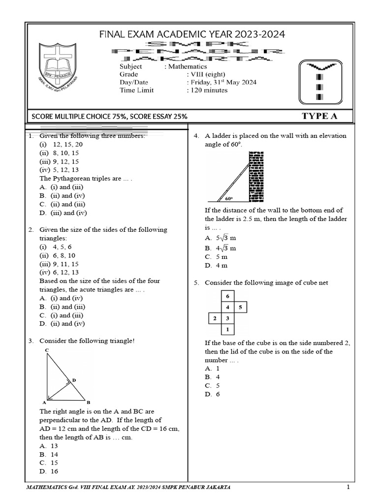 MAT B (TYPE A) FE GR 8 AY. 20232024 PDF Circle Euclidean Geometry