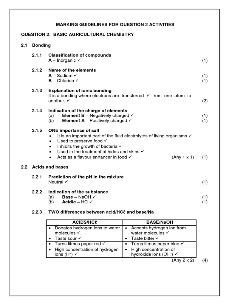 Marking Guidelines For Question 2 Activities | PDF | Acid | Chemical ...