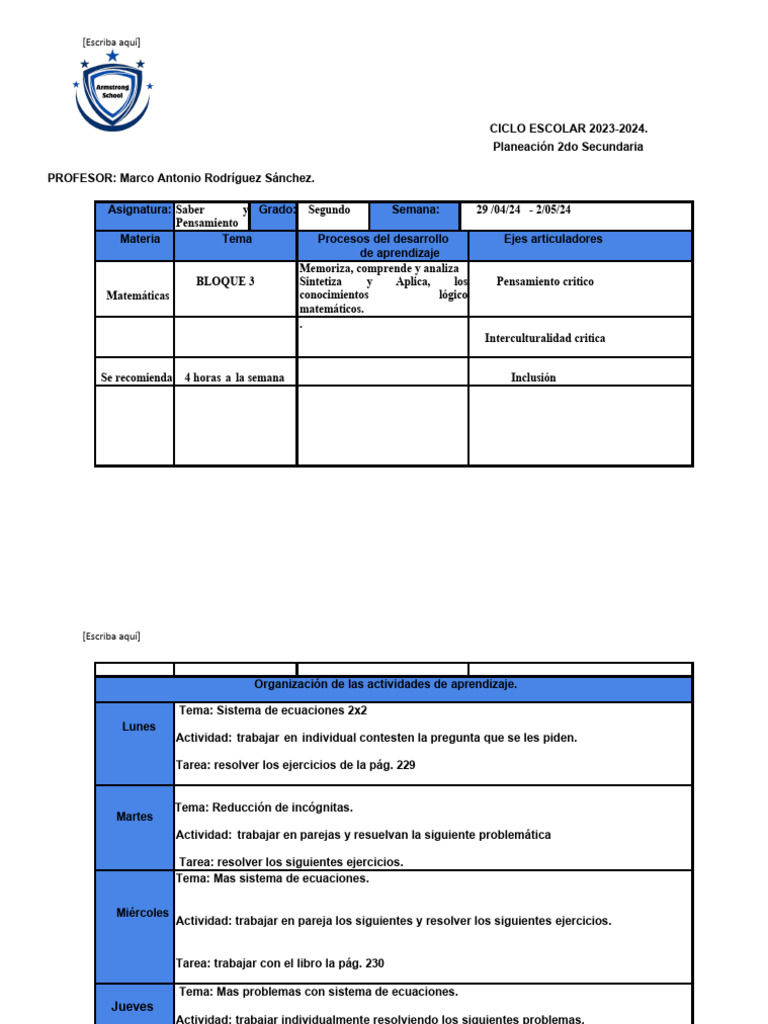 Planeacion Semana Del 22 de Abril Al 25 de Abril | PDF | Aprendizaje ...