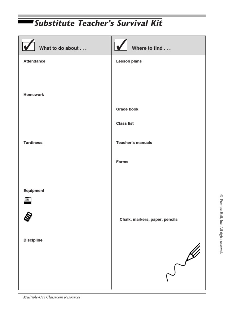 Substitute Survival Kit | PDF | Behavior Modification | Teaching