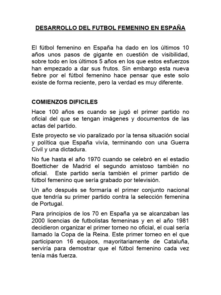 Evolución del Fútbol Femenino en España | PDF | FC Barcelona ...