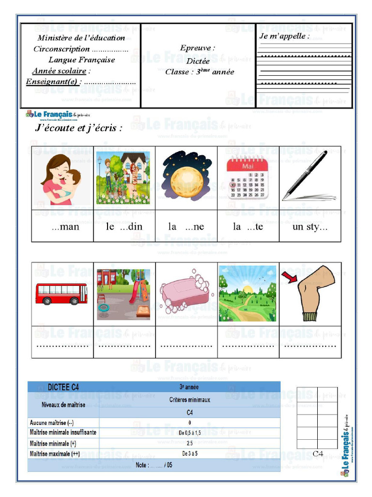 Examen Dictee 3eme Annee Correction Pdf