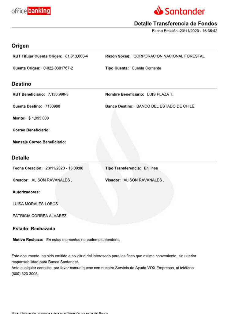 Transferencia luis plaza rechazada pdf