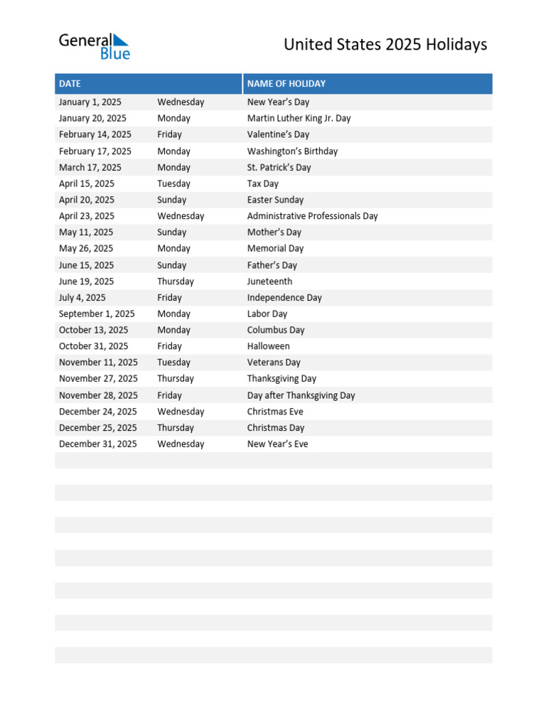 US Holidays Calendar 2025 | PDF | Travel