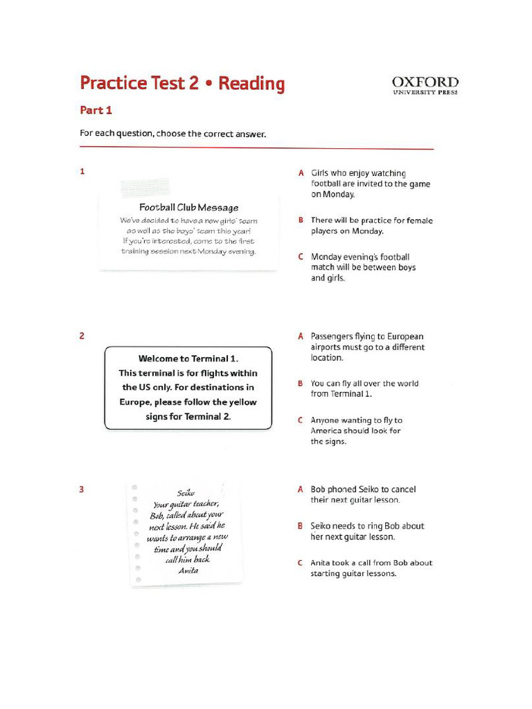 Reading Writing Preliminary Test 2 New Booklet Pdf