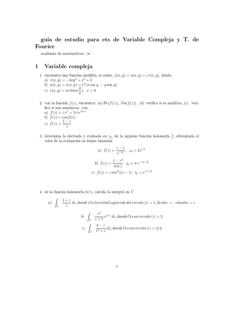 Guía de Estudio: Variable Compleja y Fourier | PDF | Análisis complejo ...