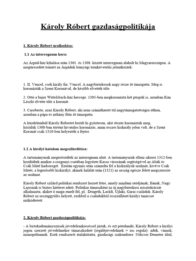 Károly Róbert Gazdasági Reformjai | PDF