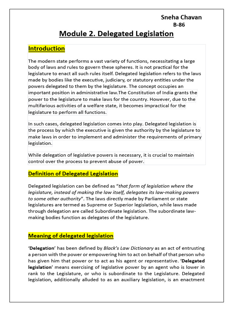 Understanding Delegated Legislation | PDF | Legislature | Separation Of ...