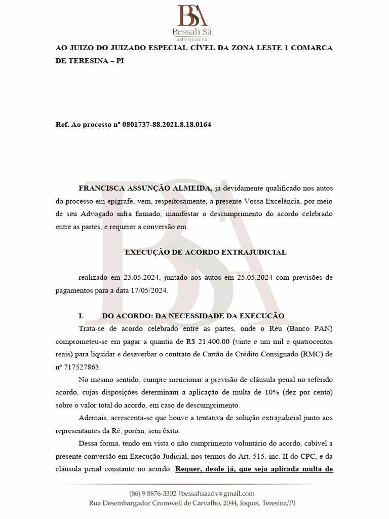 Execução de Acordo Judicial Não Cumprido | PDF | Sentença (jurídico ...