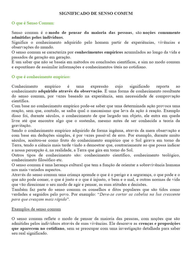 O que é Senso Comum e Exemplos | PDF | Conhecimento | Science