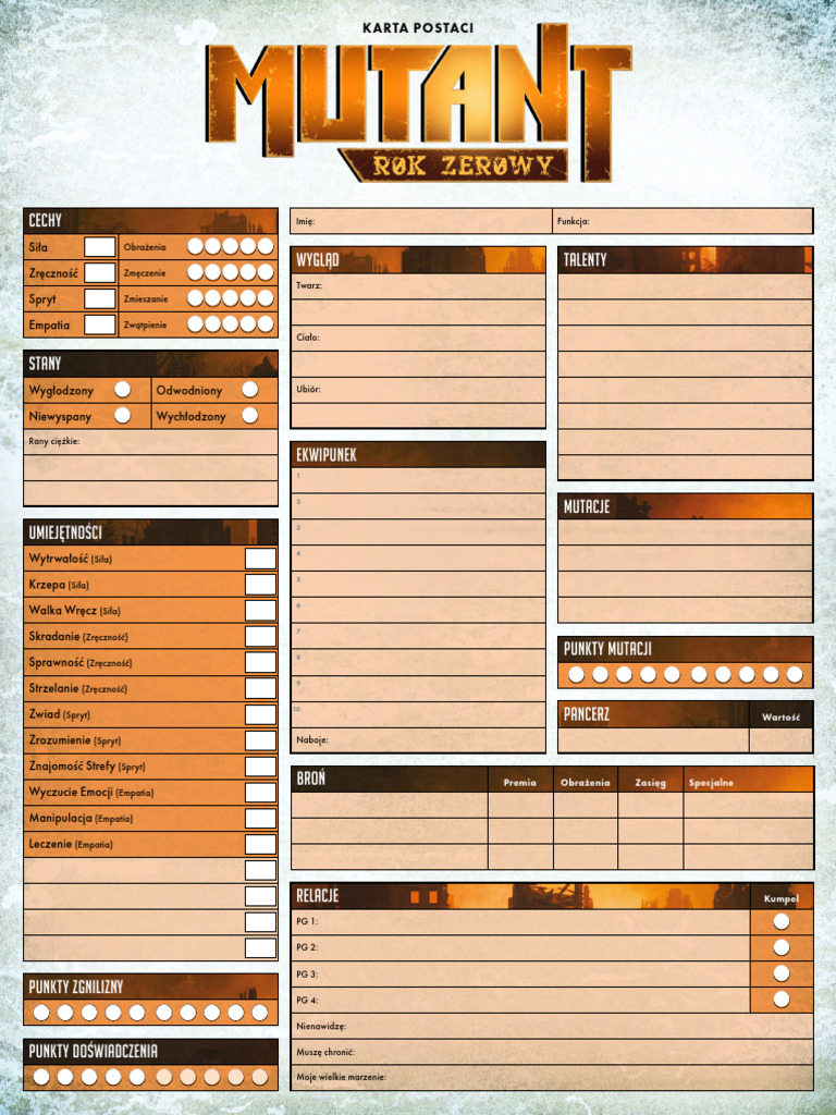 Mutant Rok Zerowy - Karta Postaci | PDF