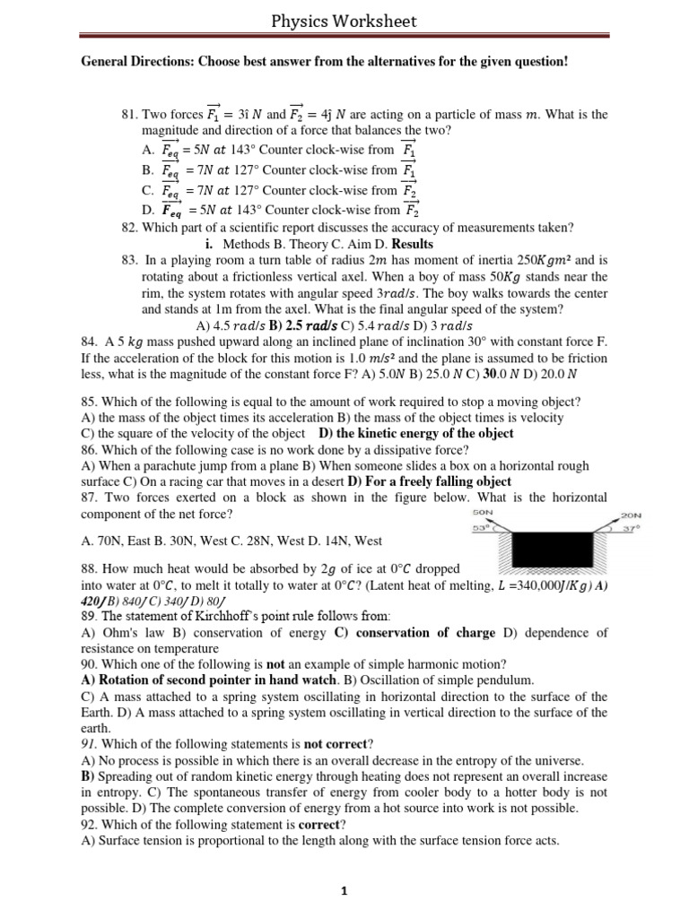 Worksheet 4 | PDF | Force | Torque
