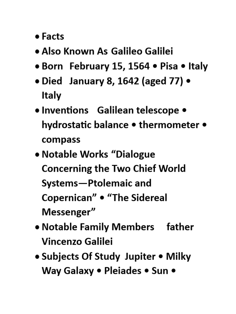 Facts also known as galileo galilei born february 15 1564 pisa