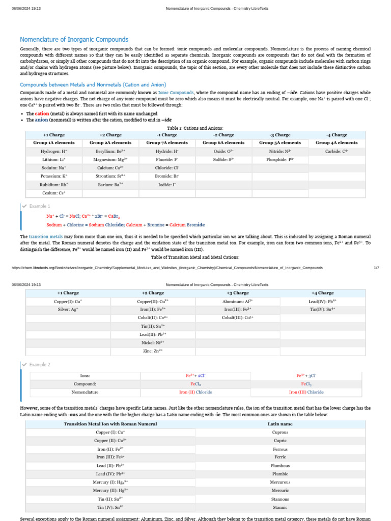 Inorganic Compounds Nomenclature Guide | PDF | Chemical Compounds | Ion