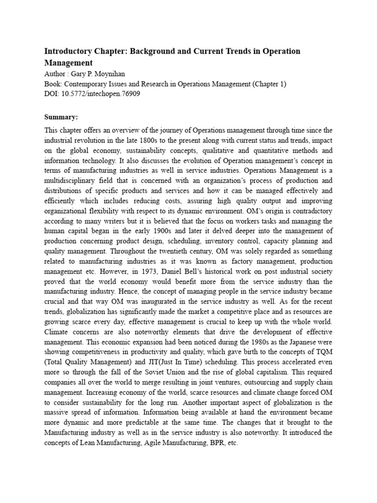 Trends in Operations Management Today | PDF | Operations Management ...