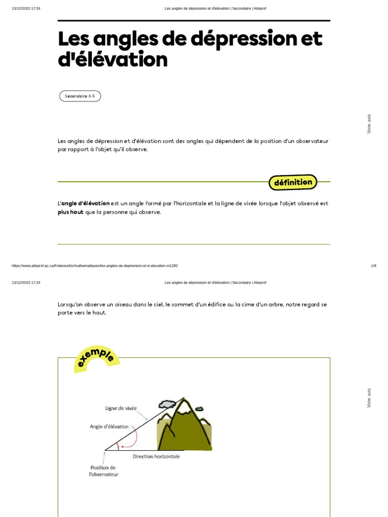 Angles de dépression et d'élévation | PDF | Triangle | Pythagore