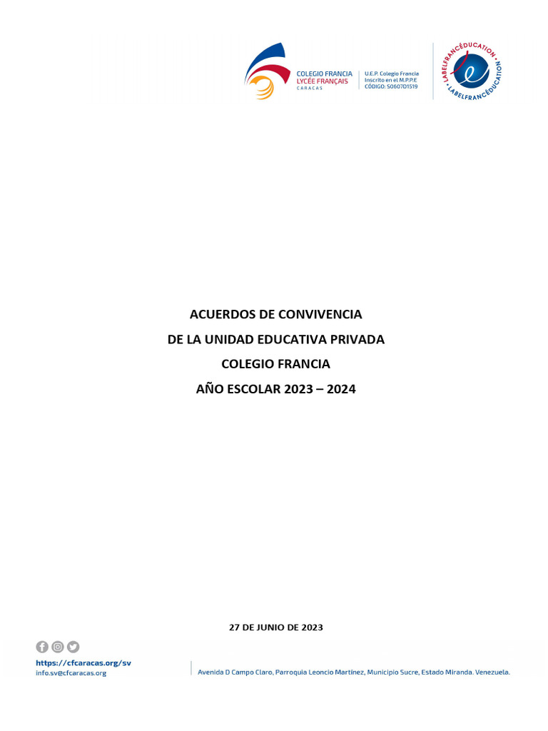 Acuerdos de Convivencia Escolar 2023-2024 | PDF | Maestros | Francia