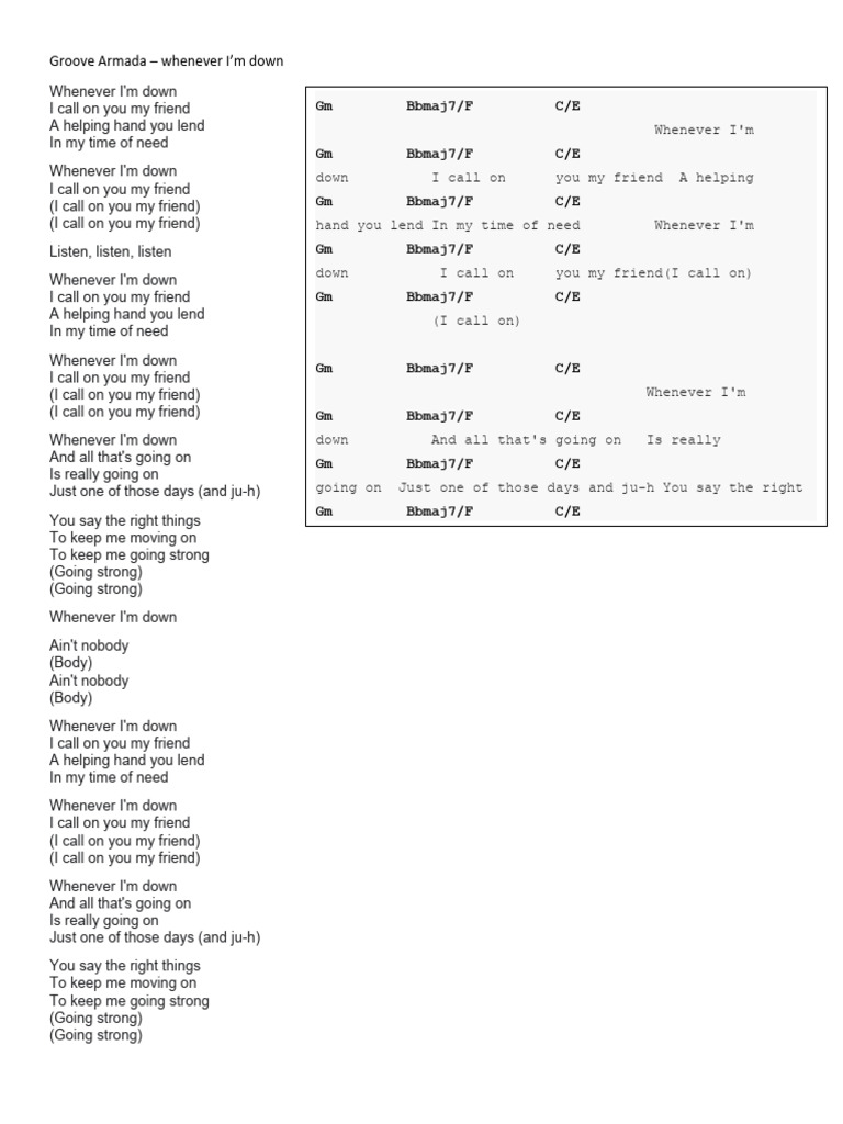 Groove Armada Lyrics: Whenever I'm Down | PDF
