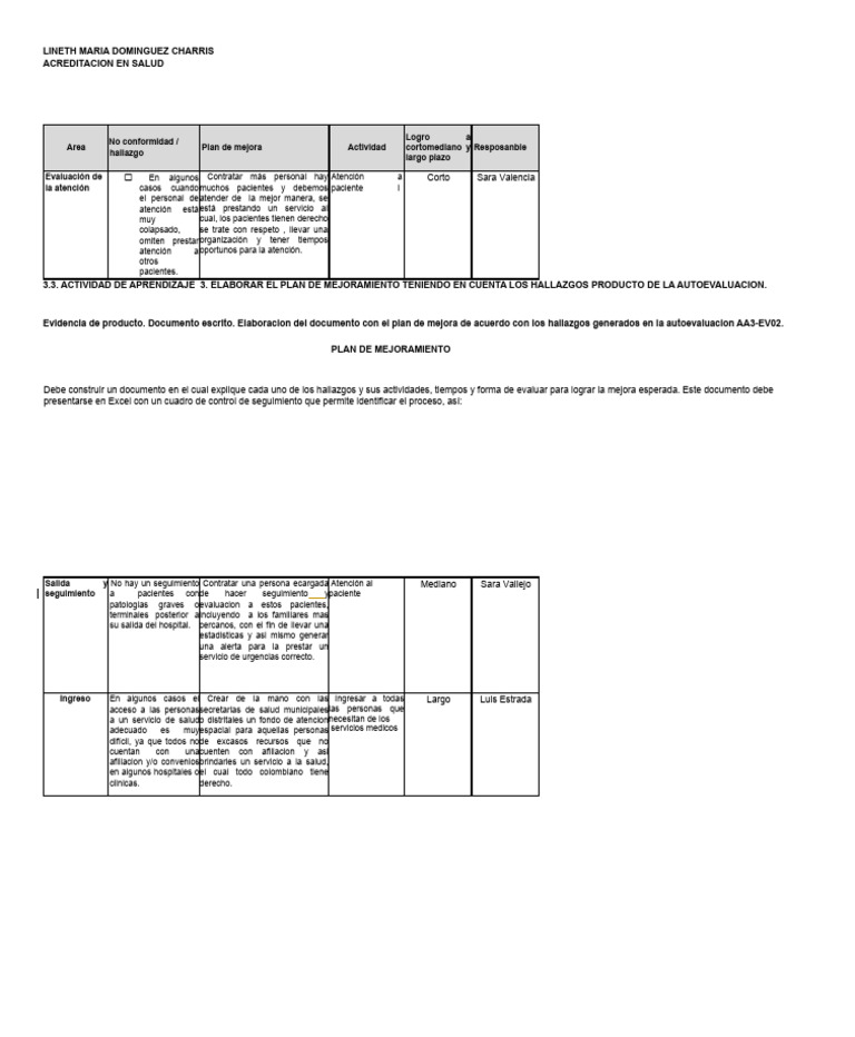 Plan de Mejora en Atención Médica | PDF | Hospital | Cuidado de la salud