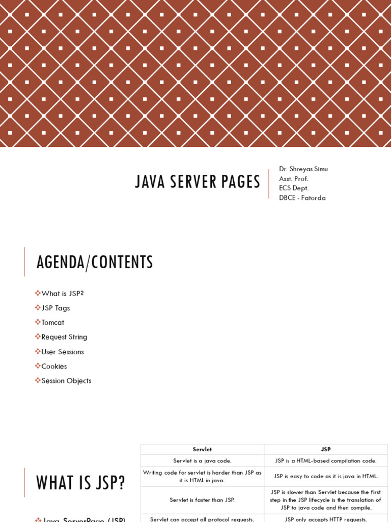 Java Server Pages: Dr. Shreyas Simu Asst. Prof. ECS Dept. DBCE ...